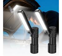 LETOUR LED Work Light with 4 Light Modes, Pack of 2 Workshop Lamps, LED Work Light, USB-C & Battery Display, 180° Rotating Magnetic Base - Robust Workshop Lamp, Work Lamp for Garage, Car and Camping
