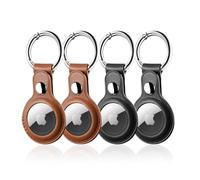 LETREEN Air tag Case, 4 Pack PU Leather Air tag Holder with Key Ring, Protective Air Tag Holder Keyring for Luggage Keychain, Kids, Pet Collar Tracker Dog Cat