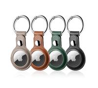 LETREEN Airtag Case, 4 Pack PU Leather Airtag Holder with Keyring, Protective Air Tag Holder Key Ring for Luggage Keychain, Kids, Pet Collar Tracker Dog Cat