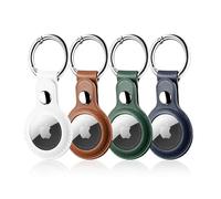 LETREEN Airtag Case, 4 Pack PU Leather Airtag Holder with Keyring, Protective Air Tag Holder Key Ring for Luggage Keychain, Kids, Pet Collar Tracker Dog Cat