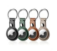 LETREEN AirTag Holder Keyring, 4-Pack Case for Apple AirTag 1st and 2nd Gen | PU Leather Airtag Case with Key Ring, Scratches Resistant, for Luggage Kids Pet Collar Tracker Dog Cat, AirTag not Included
