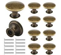 Letrha Antique Brass Metal Drawer Knobs Vintage 10pcs with Screw, 30mm Round Cupboard Handles Cabinet Knobs Easy to Install, for Wardrobes/Kitchen/Dressing Table/Bathroom/Furniture Door Hardware