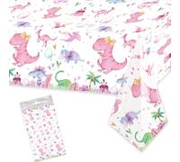Letromp 1 Pc Pink Dinosaur Birthday Tablecloths 54 x 108 Inch Watercolor Dinosaur Table Covers for Dino Theme Girls Baby Shower 1st 2nd 3rd 4th Birthday Party Supplies Table Decorations Favors