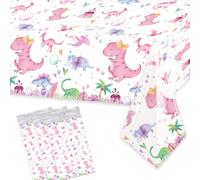 Letromp 3 Pieces Pink Dinosaur Birthday Tablecloths 54 x 108 Inch Watercolor Dinosaur Table Covers for Dino Theme Girls Baby Shower 1st 2nd 3rd 4th Birthday Party Supplies Table Decorations Favors