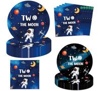 Letromp Two the Moon Birthday Decorations 2 the Moon Party Paper Plates Napkins for Outer Space/Galaxy Astronaut/Space Man/Robot UFO Theme Baby Boys 2nd Birthday Party Supplies Decorations
