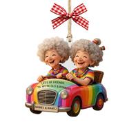 Let's Be Friends 'Til We're Old & Bonkers Ornament,Personalized Old Lady Best Friends Riding Car Ornaments,Custom Acrylic Ornament with Name,Home Decor Xmas Trees Hanging Ornaments,Friendship Gifts