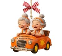 Let's Be Friends 'Til We're Old & Bonkers Ornament,Personalized Old Lady Best Friends Riding Car Ornaments,Custom Acrylic Ornament with Name,Home Decor Xmas Trees Hanging Ornaments,Friendship Gifts