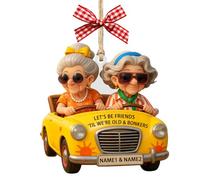 Let's Be Friends 'Til We're Old & Bonkers Ornament,Personalized Old Lady Best Friends Riding Car Ornaments,Custom Acrylic Ornament with Name,Home Decor Xmas Trees Hanging Ornaments,Friendship Gifts