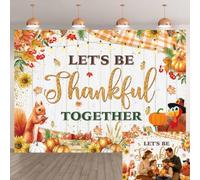 Let's Be Thankful Together Backdrop Thanksgiving Fall Pumpkin Turkey Squirrel White Wooden Photography Background Autumn Harvest Friendsgiving Party Decorations Photo Booth Props 7x5FT