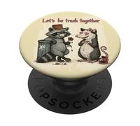 Let's Be Trash Together Funny Raccoon Opossum Couple PopSockets Adhesive PopGrip