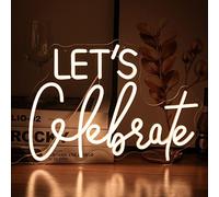 Let's Celebrate Neon Sign Dimmable Warm White Neon Light Let's Celebrate Neon Signs for Wall Decor Powered by USB Words LED Lights for Bedroom Party Thanksgiving(16.5"x11.8")