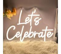 Let's Celebrate Neon Sign Wall Decor Indoor Bedroom Custom Led Neon Signs Backdrop Flex Christmas Party Business Shop Window Wedding Living Room Birthday Gift(Warm White,USB,40×28.6CM)