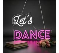 Let's Dance Neon Signs Let's Dance Neon Light Up Sign Pink Led Word Light Sign for Wall Decor USB Powered Light Sign Birthday Gifts for Women, Room Decor, Dancing Party, Bar Pub