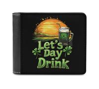 Let's Day Drink Shamrock St Day and Patricks Bi-fold Men's Wallets with 6 Card Slots Slim Travel Purse Leather Money Clip