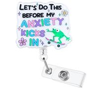 Let's Do This Before My Anxiety Kicks In Funny Skateboarding Frog Nurse Badge Reel, Cute Retractable ID Card Badge Holder, Name Tag Badge Clip for RN CNA LPN Nurse Nursing Student Doctor Social Worker