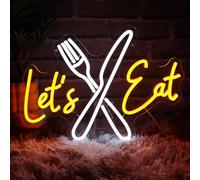 Let's Eat Neon Sign for Wall Decor Dimmable Knife Fork Led Sign for Restautant Lets Eat Neon Light for Kitchen Cafe Food Bar Cooking Dining Room Luncheonette Bistro Party Decoration