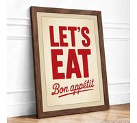 Let's Eat Vintage Framed Wall Art Print A2 (59.4×42cm) Walnut, Wall Decor for Living Room, Bedroom, Office & Home, Ready to Hang, Art Gift