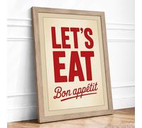 Let's Eat Vintage Framed Wall Art Print A4 (29.7×21cm) Oak, Wall Decor for Living Room, Bedroom, Office & Home, Ready to Hang, Art Gift