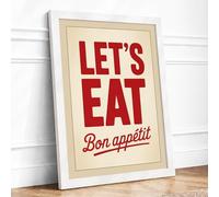 Let's Eat Vintage Framed Wall Art Print A4 (29.7×21cm) White, Wall Decor for Living Room, Bedroom, Office & Home, Ready to Hang, Art Gift
