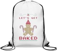 Let's Get Baked Christmas Gingerbread Man Gym Sack Casual Drawstring Bag White