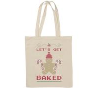 Let's Get Baked Christmas Gingerbread Man Natural Cotton Tote Bag White