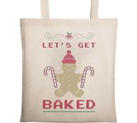 Let's Get Baked Christmas Gingerbread Man Natural Ecological Cotton Tote Bag Beige
