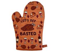 Let's Get Basted Oven Mitt Funny Thanksgiving Wine Drinking Feast Graphic Kitchen Glove Funny Graphic Kitchenwear Thanksgiving Funny Drinking Novelty Orange Oven Mitt