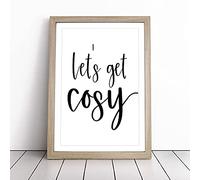 Let's Get Cosy Typography Framed Wall Art Picture Print - Canvas Painting - Modern Home Décor Poster - Ready to Hang for Living Room Bedroom Kitchen - Oak A4 (27 x 36 cm)