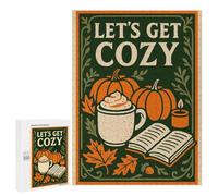 Lets Get Cozy Fall Illustration, 500 PCS Wooden Brain Teaser for Adults, Home Décor Activity, for Screen-Free Relaxation at Home