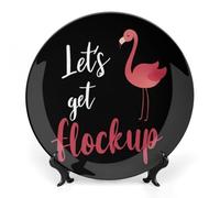 Let's Get Flock Up Flamingo Bone China Decorative Plate with Display Stand Ceramic Dinner Plates Wall Decor for Home Kitchen 10inch