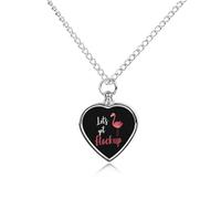 Let's Get Flock Up Flamingo Heart Silver Pet Urn Necklace Memorials Funerary Ashes Classic Pendant for Dog Cat Lover