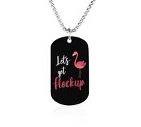 Let's Get Flock Up Flamingo Memorial Necklace with Long Chain Decorative Jewelry Rectangle Pendant for Men Women