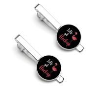 Let's Get Flock Up Flamingo Men's Tie Clip Classic Necktie Tie Bar 2 Pack Clasp Clip for Wedding Anniversary Business Gifts