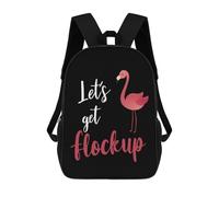 Let's Get Flock Up Flamingo Printed 17 Inch Daypack Unisex Shoulder Backpacks Travel Laptop Backpack for Women Men