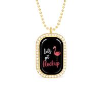 Let's Get Flock Up Flamingo Rectangle Pendant Necklace Alloy White Shiny Diamond Square Gold Silver Jewelry for Women Men