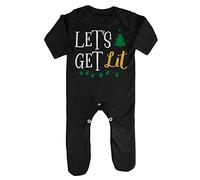 Let's get lit Baby Romper Jumpsuit with feet, 6-12 Months, Black