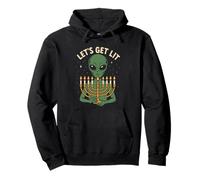 Let's Get Lit Funny Alien Hanukkah Menorah Jewish Ufo Jewish Pullover Hoodie