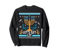 Let's Get Lit Happy Hanukkah Menorah Ugly Christmas Sweatshirt