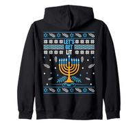 Let's Get Lit Menorah Ugly Christmas Happy Hanukkah Zip Hoodie