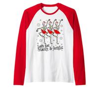 Let's Get Merry & Bright Christmas Funny Dancing Skeletons Raglan Baseball Tee