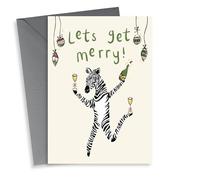 Let's Get Merry Pun - Fun Christmas Card - Festive Drinks - Zebra Christmas Card