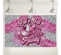 Let's Get Rowdy Peach Western Theme Backdrop, Fun Retro Party Decorations, Starry Print Background for Photography Events, Indoor/Outdoor Celebration Supplies 71x43 Inch