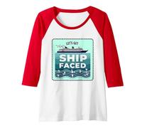 Let's Get Ship Faced Cruise Vacation Party Humor Raglan Baseball Tee, Women, Red/White, XXL
