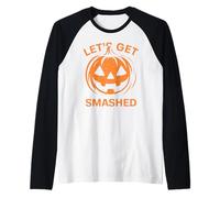 Let's Get Smashed Jack O Lantern Pumpkin Halloween Funny Raglan Baseball Tee