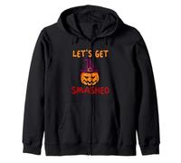 Let's Get Smashed Pumpkin Lantern Witch Hat Halloween Zip Hoodie