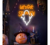Let's Get Spooky Neon Signs Halloween Neon Sign, Ghost Neon Light for Wall Halloween Decorations for Kitchen,Bar,Bedroom,Decor Indoor Party Home Table Room Kitchen and Fireplace Decor