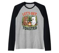 Lets Get Toasted Funny Bear Campfire Lovers Marshmallow Raglan Baseball Tee