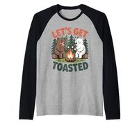 Lets Get Toasted Funny Campfire Bears Friends Brown Bear Raglan Baseball Tee