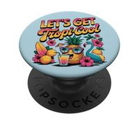 Let's Get Tropi-Cool Flamingo Pineapple Beach Graphic PopSockets Adhesive PopGrip
