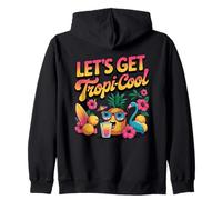Let's Get Tropi-Cool Flamingo Pineapple Beach Graphic Zip Hoodie